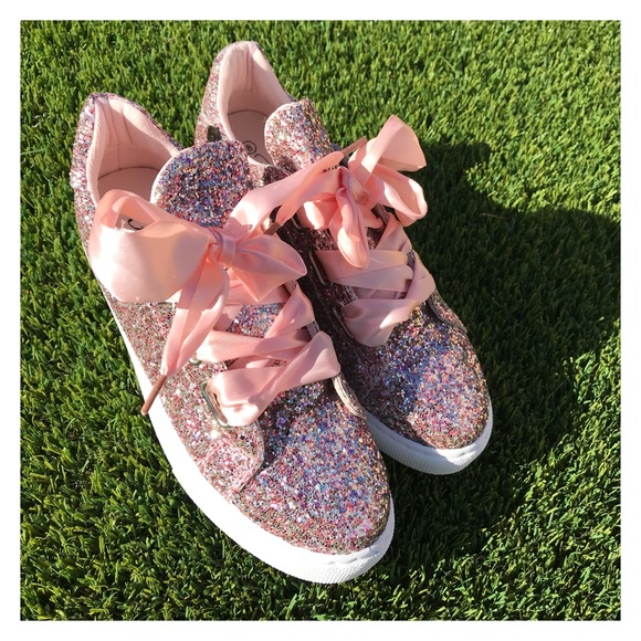 Shoes - New Arrival- Rose Gold Glitter Sneakers